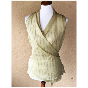 Etro Yellow Silk Wrap Sleeveless Blouse 40 Small